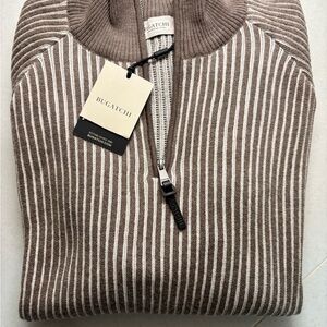 Bugatchi Brown and White Striped Sweater